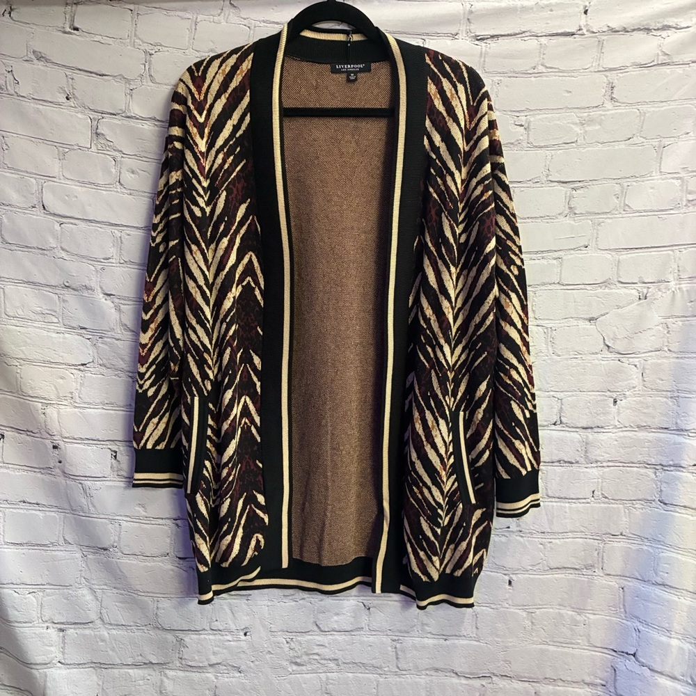 Liverpool Los Angeles Open Front Cardigan Women’s Abstract Animal Jacquard Sz M